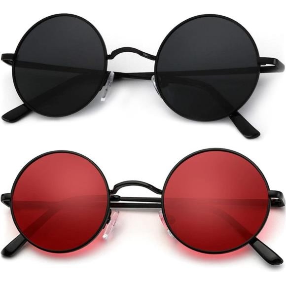 Round Polarized Sunglasses for Men Women Retro Metal Hippie Circle Sun Glasses - Picture 1 of 6